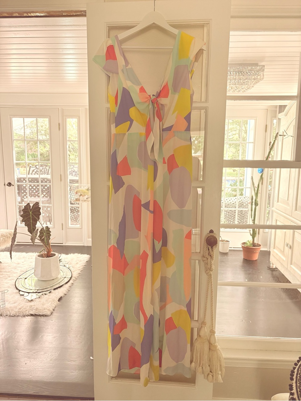Alice + Olivia Multicolor Abstract Tie-Front Maxi Dress - White Base